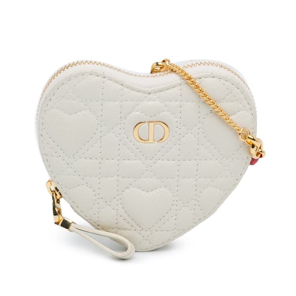 Pre-owned Dior DiorAmour Caro Heart Pouch with Chain White