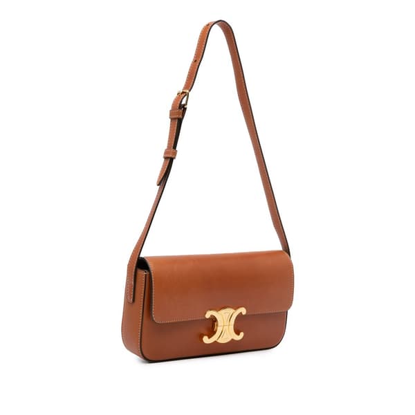 Pre-owned Celine Leather Triomphe Claude Shoulder Bag Brown