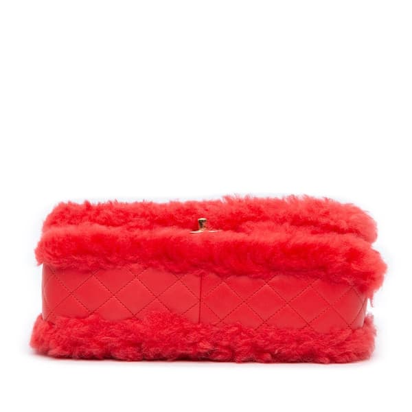 Pre-owned Chanel CC Faux Fur and Quilted Lambskin Single Flap Red