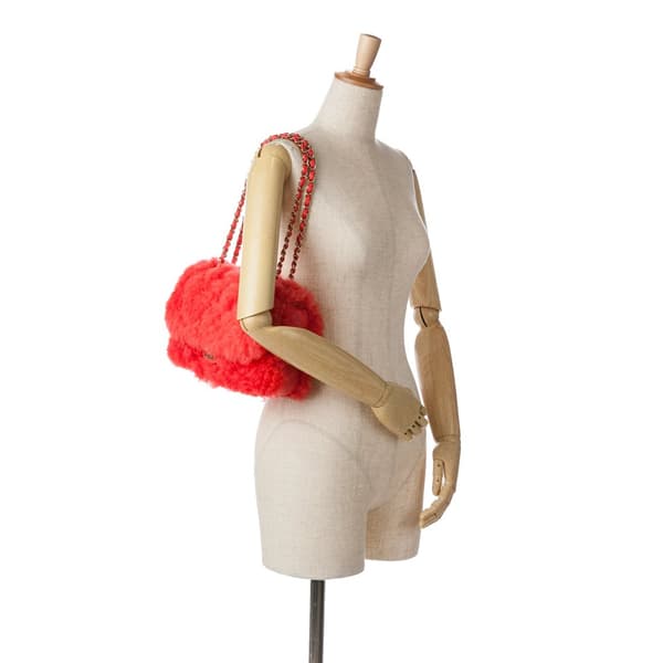 Pre-owned Chanel CC Faux Fur and Quilted Lambskin Single Flap Red