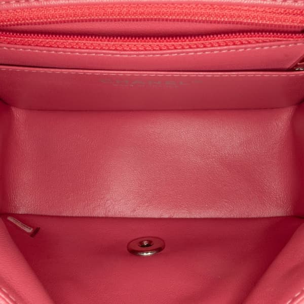 Pre-owned Chanel Mini Square Classic Lambskin Single Flap Pink