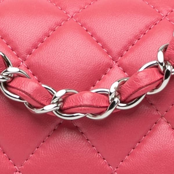 Pre-owned Chanel Mini Square Classic Lambskin Single Flap Pink