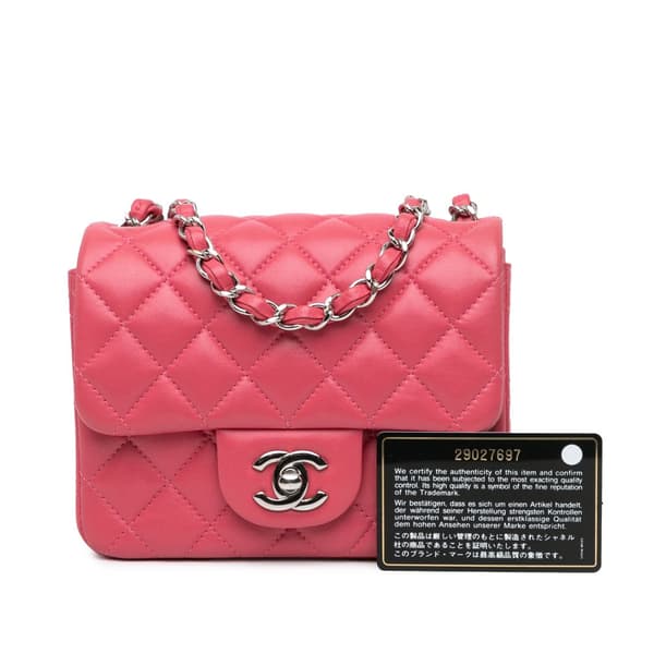 Pre-owned Chanel Mini Square Classic Lambskin Single Flap Pink