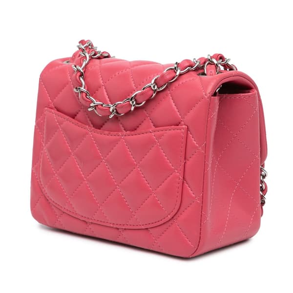 Pre-owned Chanel Mini Square Classic Lambskin Single Flap Pink