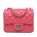 Miniatyrbild 1 av 10: Pre-owned Chanel Mini Square Classic Lambskin Single Flap Pink
