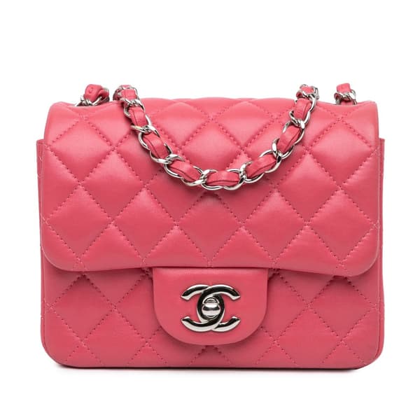 Pre-owned Chanel Mini Square Classic Lambskin Single Flap Pink