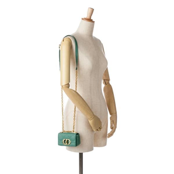 Pre-owned Dior Micro Calfskin Cannage Supple Caro Bag Green