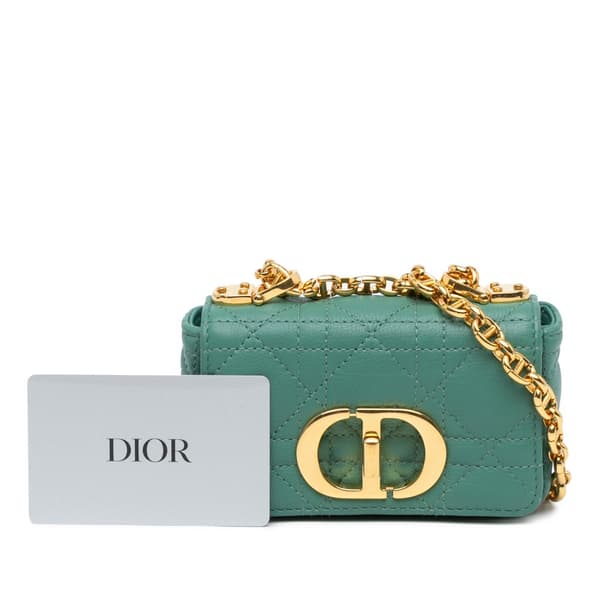 Pre-owned Dior Micro Calfskin Cannage Supple Caro Bag Green