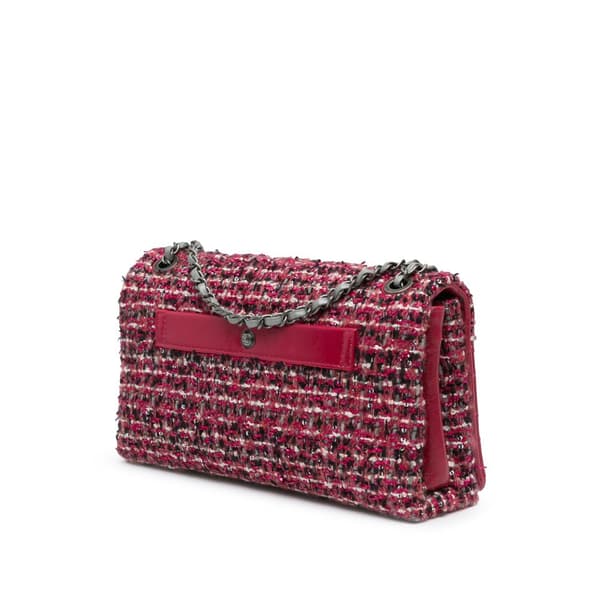 Pre-owned Chanel CC Lambskin and Tweed Flap Red