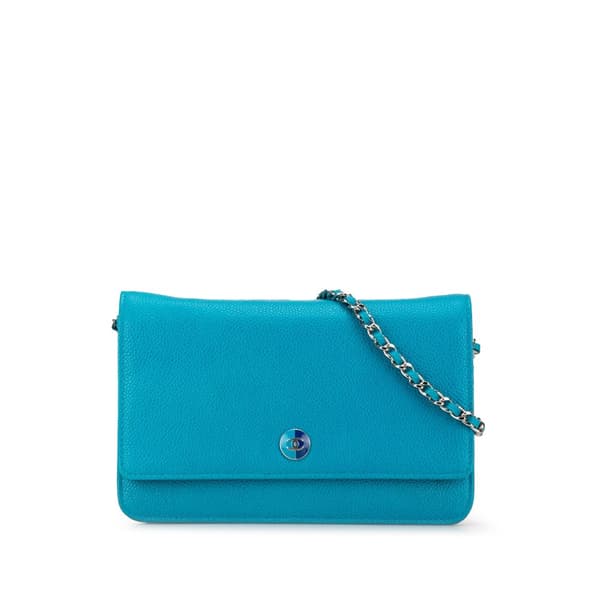 Pre-owned Chanel Caviar Bicolor CC Wallet On Chain Blue