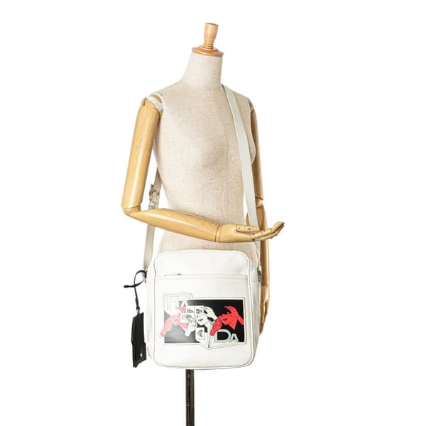Pre-owned Prada Vitello Comics Crossbody White