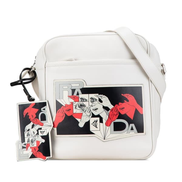 Pre-owned Prada Vitello Comics Crossbody White