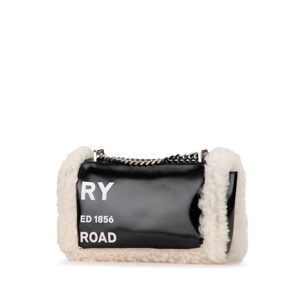 Pre-owned Burberry Medium Shearling Trimmed Coated Canvas Lola Crossbody Black