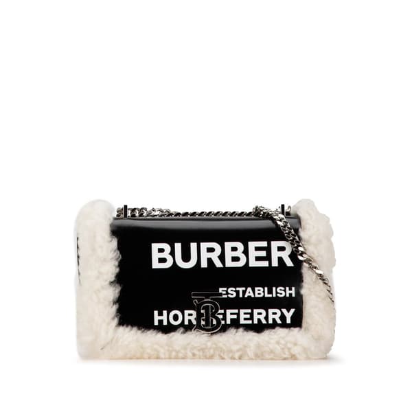 Pre-owned Burberry Medium Shearling Trimmed Coated Canvas Lola Crossbody Black