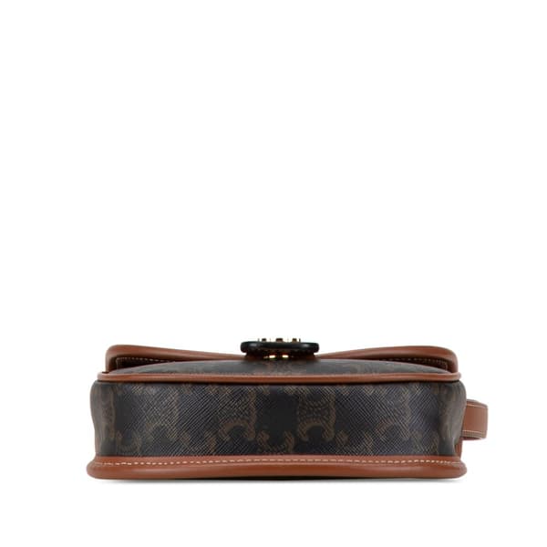 Pre-owned Celine Mini Triomphe Coated Canvas Besace Crossbody Brown