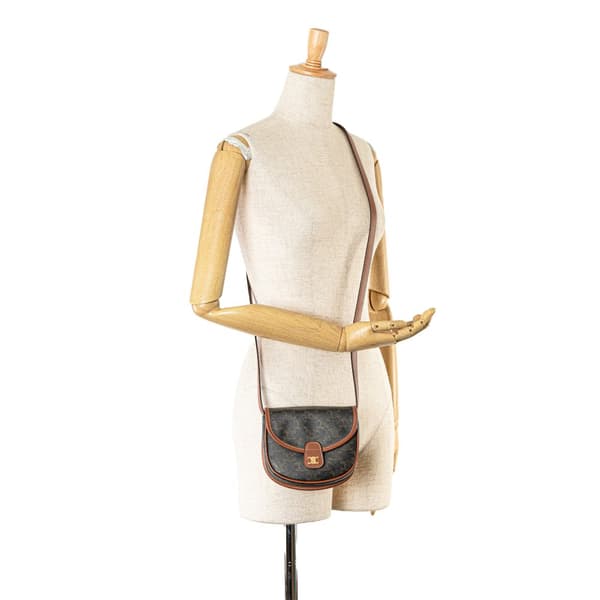 Pre-owned Celine Mini Triomphe Coated Canvas Besace Crossbody Brown
