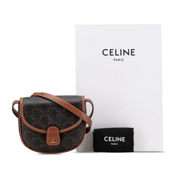 Pre-owned Celine Mini Triomphe Coated Canvas Besace Crossbody Brown