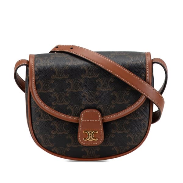 Pre-owned Celine Mini Triomphe Coated Canvas Besace Crossbody Brown