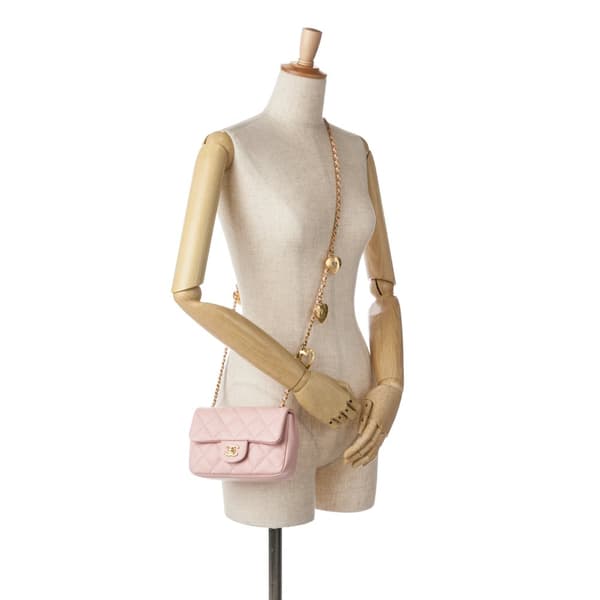 Pre-owned Chanel Mini Quilted Lambskin Heart Charms Flap Pink