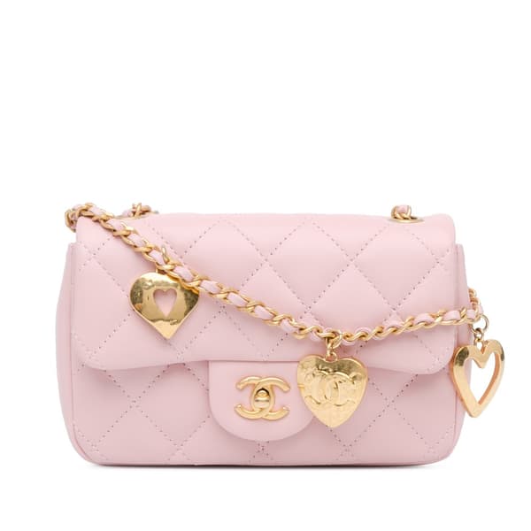Pre-owned Chanel Mini Quilted Lambskin Heart Charms Flap Pink