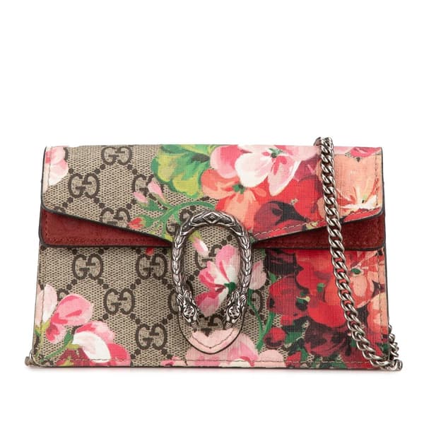 Pre-owned Gucci Super Mini GG Supreme Blooms Dionysus Crossbody Brown