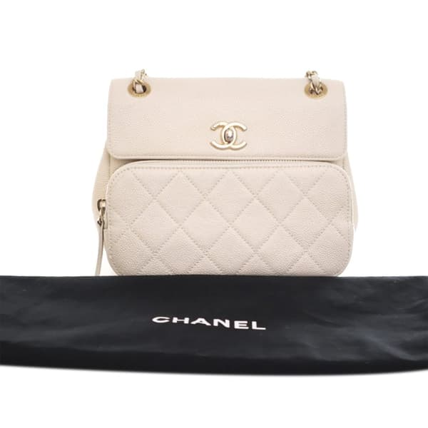 Pre-owned Chanel Caviar Business Affinity Messenger Flap White