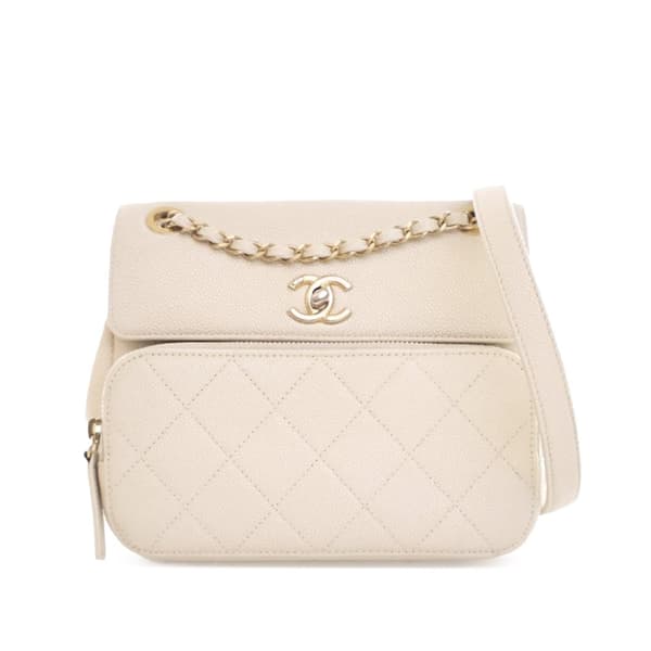Pre-owned Chanel Caviar Business Affinity Messenger Flap White