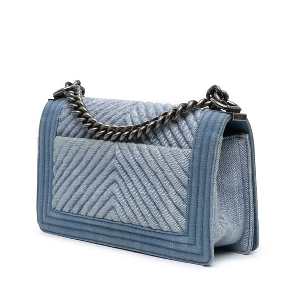Pre-owned Chanel Old Medium Chevron Denim Boy Flap Blue