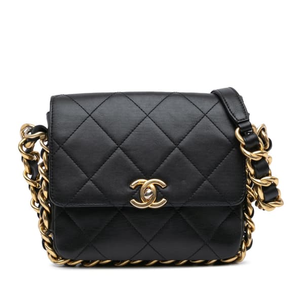 Pre-owned Chanel Small Quilted Calfskin Framing Chain Flap Black