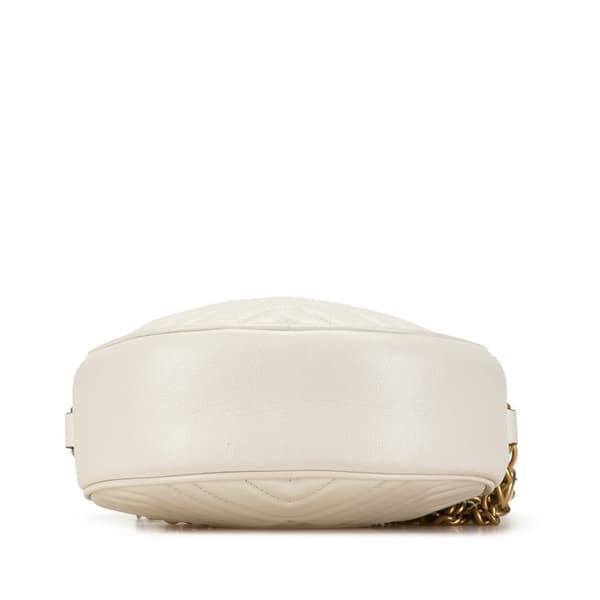 Pre-owned Gucci Mini GG Marmont Leather Matelasse Round Crossbody White