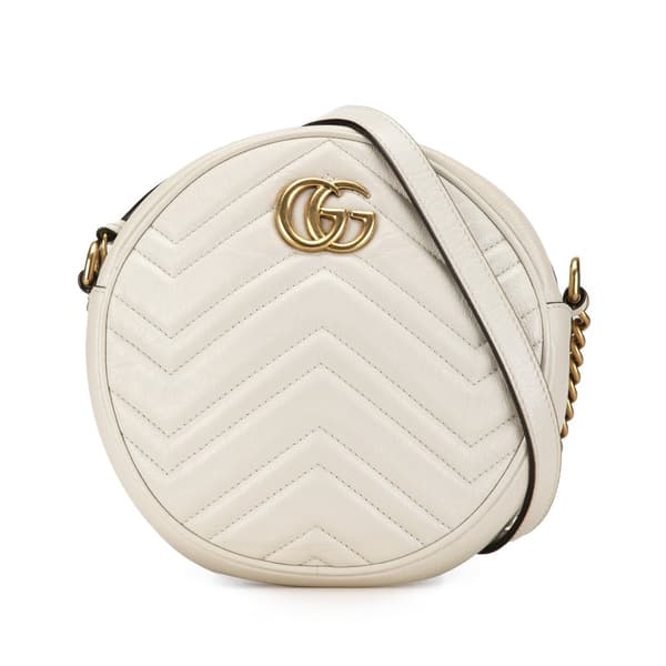 Pre-owned Gucci Mini GG Marmont Leather Matelasse Round Crossbody White