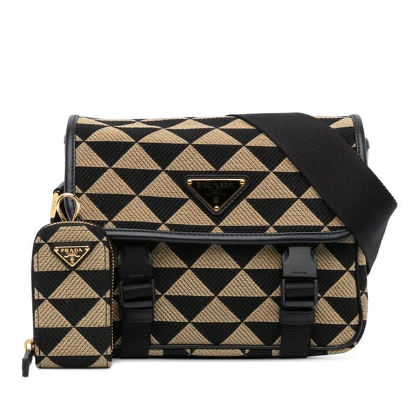 Pre-owned Prada Symbole Double Buckle Messenger Bag Brown