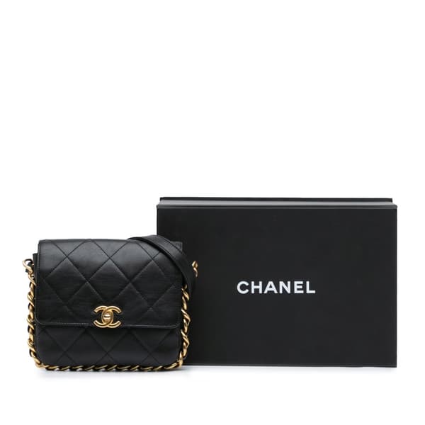 Pre-owned Chanel Small Quilted Calfskin Framing Chain Flap Black