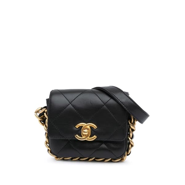 Pre-owned Chanel Mini Quilted Calfskin Framing Chain Flap Black
