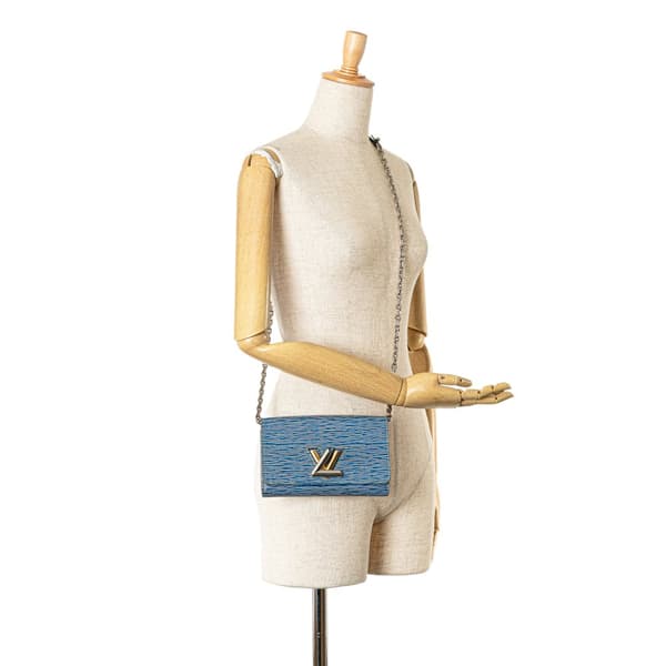 Pre-owned Louis Vuitton Epi Denim Twist Wallet on Chain Blue