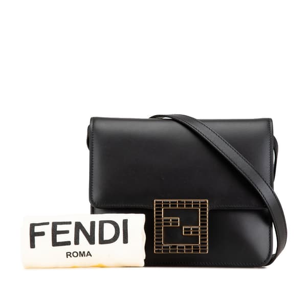 Pre-owned Fendi Leather Crystal Fab Crossbody Black