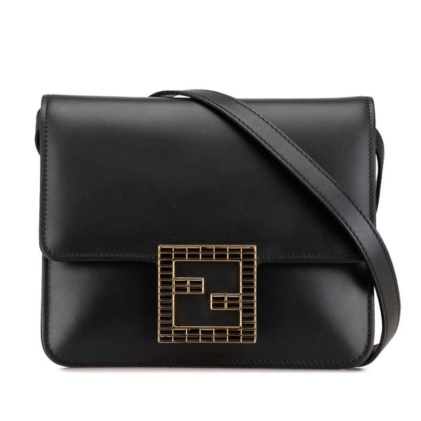 Pre-owned Fendi Leather Crystal Fab Crossbody Black