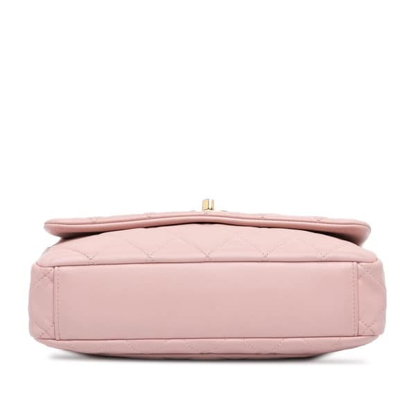 Pre-owned Chanel CC Quilted Lambskin Embellished Chain Flap Pink