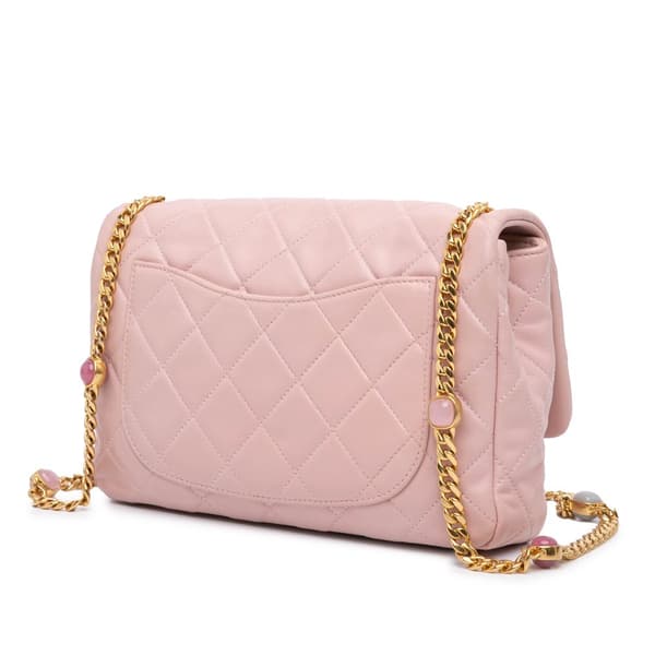 Pre-owned Chanel CC Quilted Lambskin Embellished Chain Flap Pink