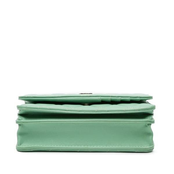 Pre-owned Chanel Mini CC Quilted Lambskin Wallet On Chain Green