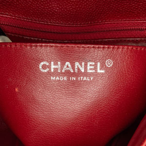 Pre-owned Chanel Mini Square Classic Caviar Single Flap Red