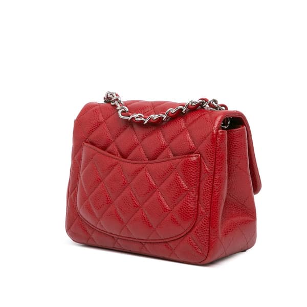 Pre-owned Chanel Mini Square Classic Caviar Single Flap Red