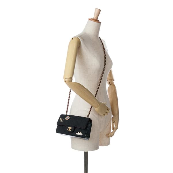 Pre-owned Chanel Mini Rectangular Felt Paris-Hamburg Charms Flap Black