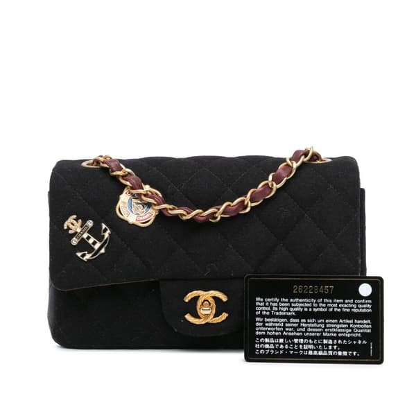 Pre-owned Chanel Mini Rectangular Felt Paris-Hamburg Charms Flap Black