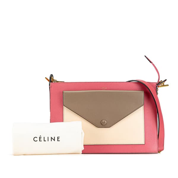 Pre-owned Celine Tricolor Leather Pocket Envelope Zip Crossbody Pink