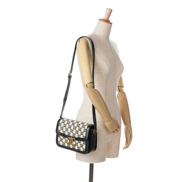 Pre-owned Celine Embroidered Canvas Triomphe Crossbody White