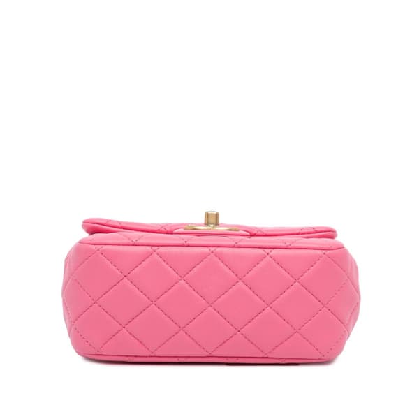 Pre-owned Chanel Mini Square Lambskin Pearl Samba Flap Pink