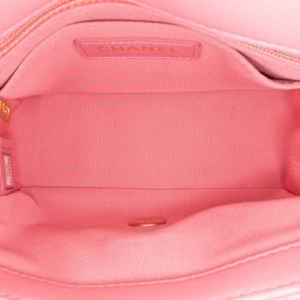 Pre-owned Chanel Mini Square Lambskin Pearl Samba Flap Pink