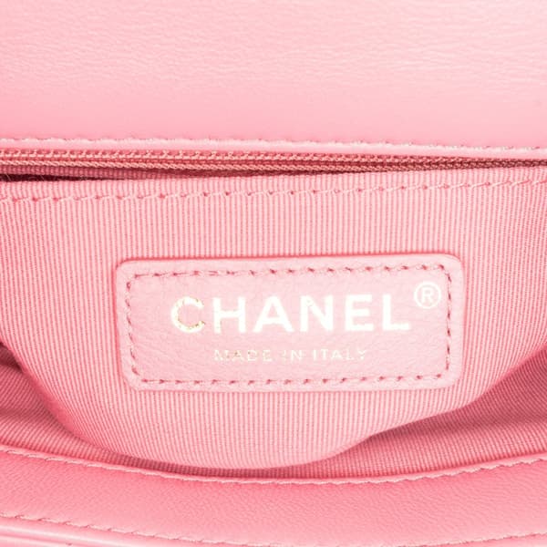 Pre-owned Chanel Mini Square Lambskin Pearl Samba Flap Pink