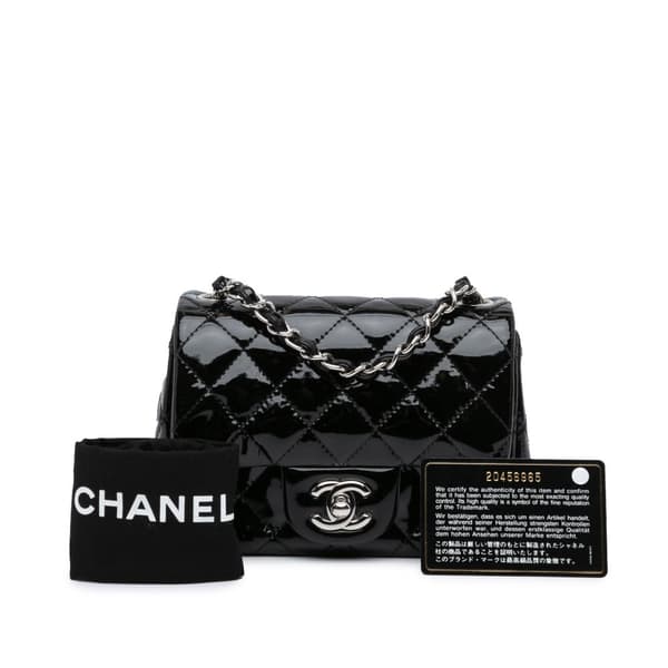 Pre-owned Chanel Mini Square Classic Patent Single Flap Black